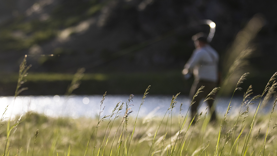 Image of a fly fisherman on the banks of the Madison River in southeast Montana.